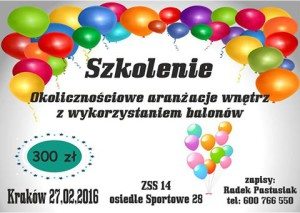 Dekoracje balonowe dla początkujących- profesjonalne szkolenie @ ZSS 14 w Krakowie | | |